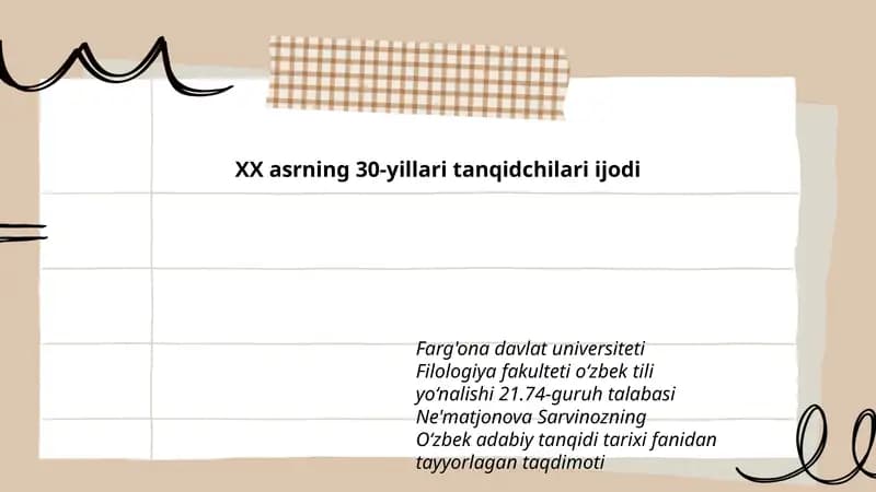 O‘zbek adabiy tanqidi tarixi fanidan tayyorlagan taqdimoti