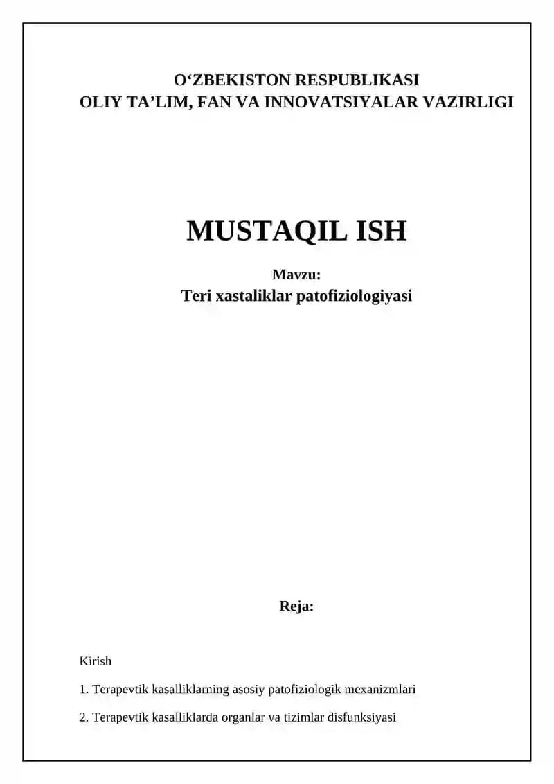 Terapevtik kasalliklar patofiziologiyasi