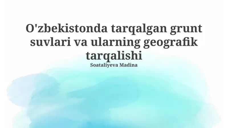 Yer osti suvlari va ularning geografik tarqalishi