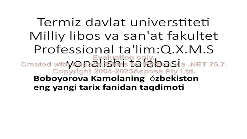 Boboyorova Kamolan taqdimoti "Milliy urf-odatlar,qadryatlar va an'analarni qayta tiklanishi"
