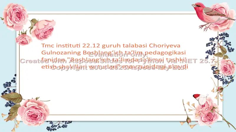 Boshlangʻich taʼlimda taʼlimni tashkil etish shakillari va turlari