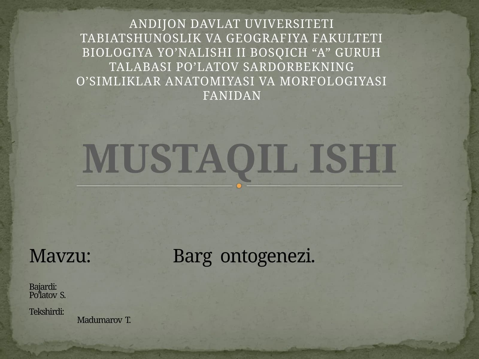 O'simliklar anatomiyasi va morfolgiyasi