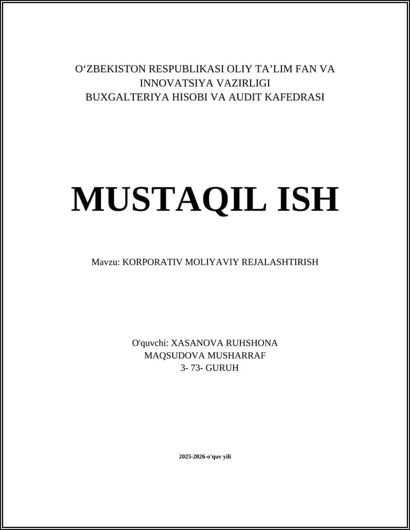 Strategik moliyaviy rejalashtirish va korporativ maqsadlar