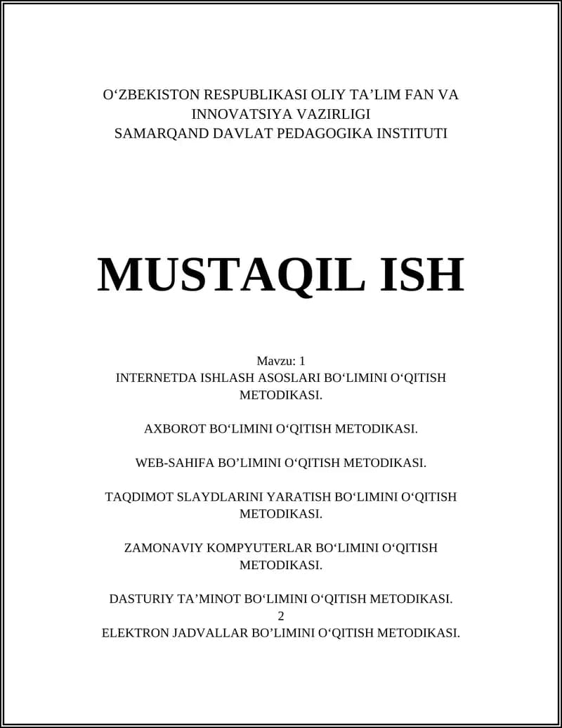 Internetda ishlash asoslari bo‘limini o‘qitish metdodikasi