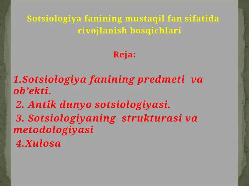 Sotsiologiya fanining rivojlanishi