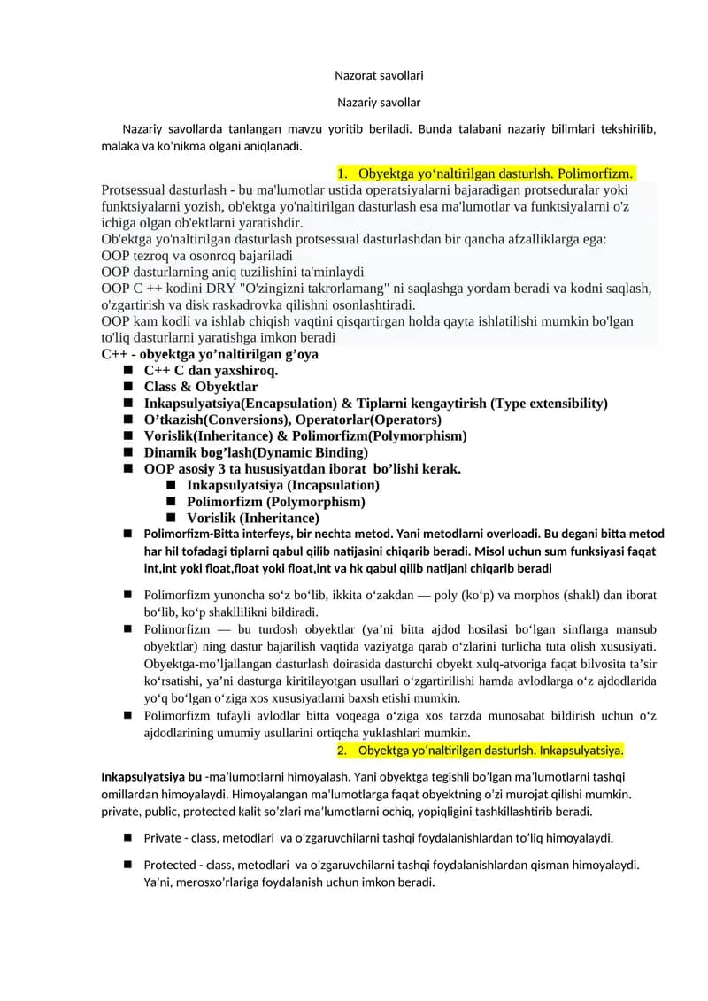 Ob'ektga yo‘naltirilgan dasturlsh. Polimorfizm