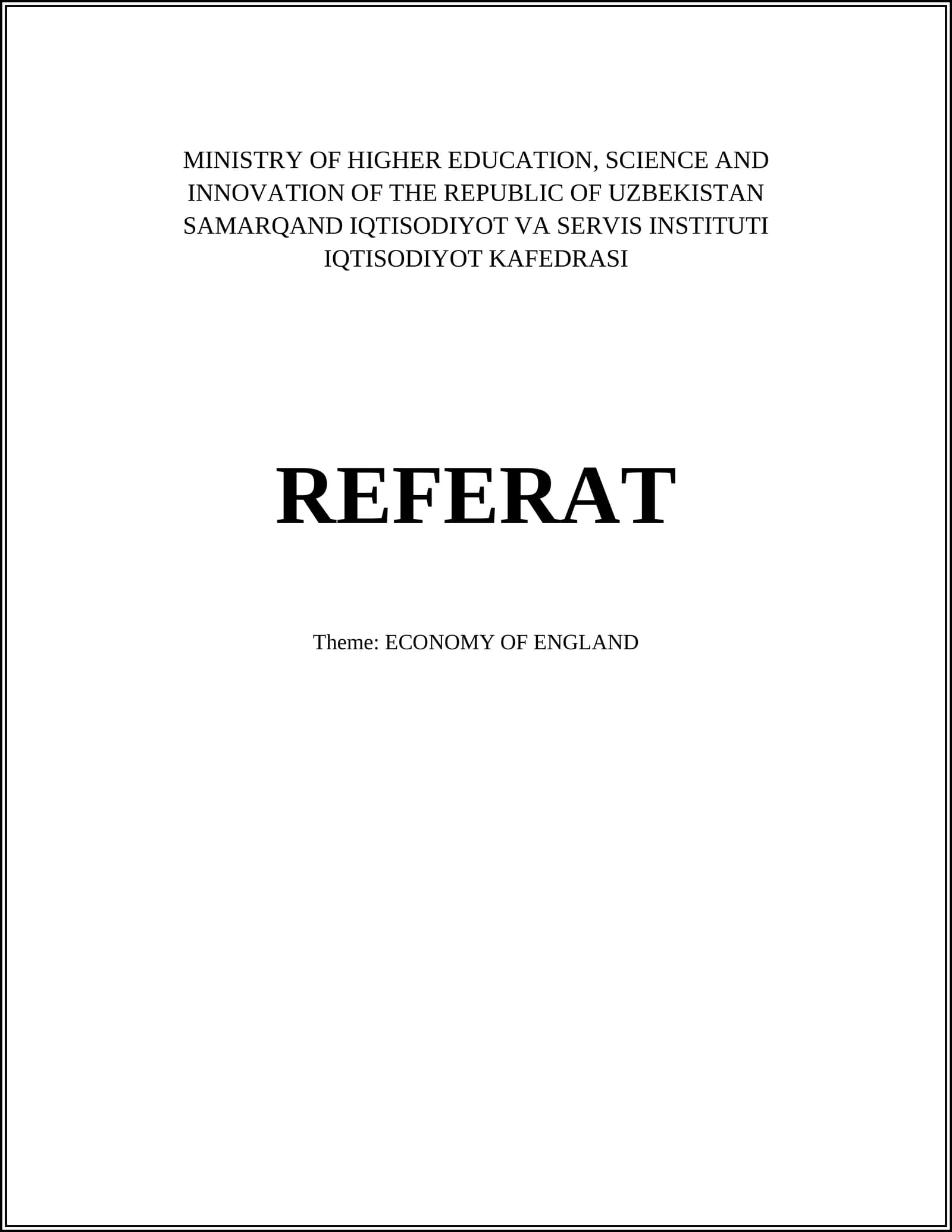 ENGLAND IQTISODIYOT TARIXI REFERAT