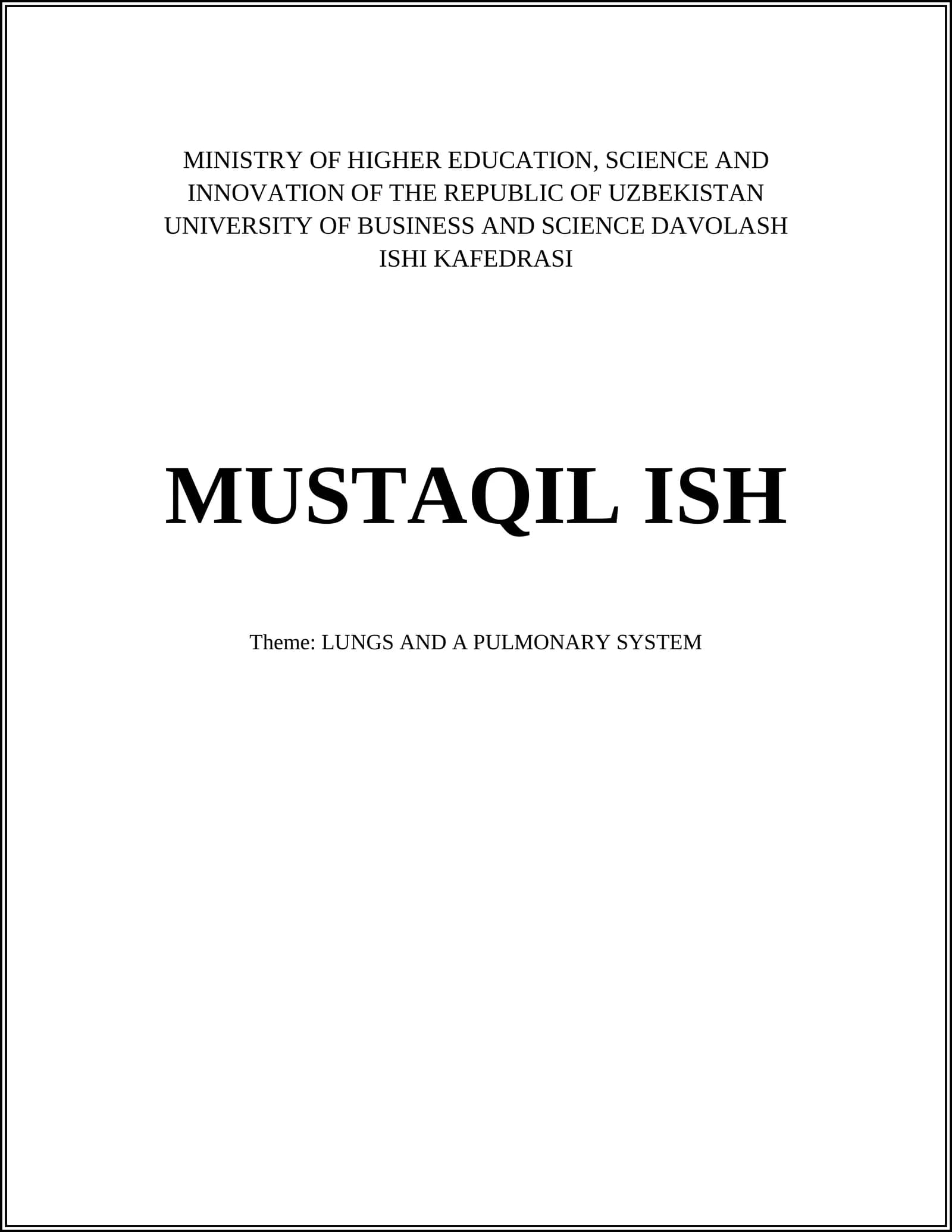 DAVOLASH ISHI KAFEDRASI