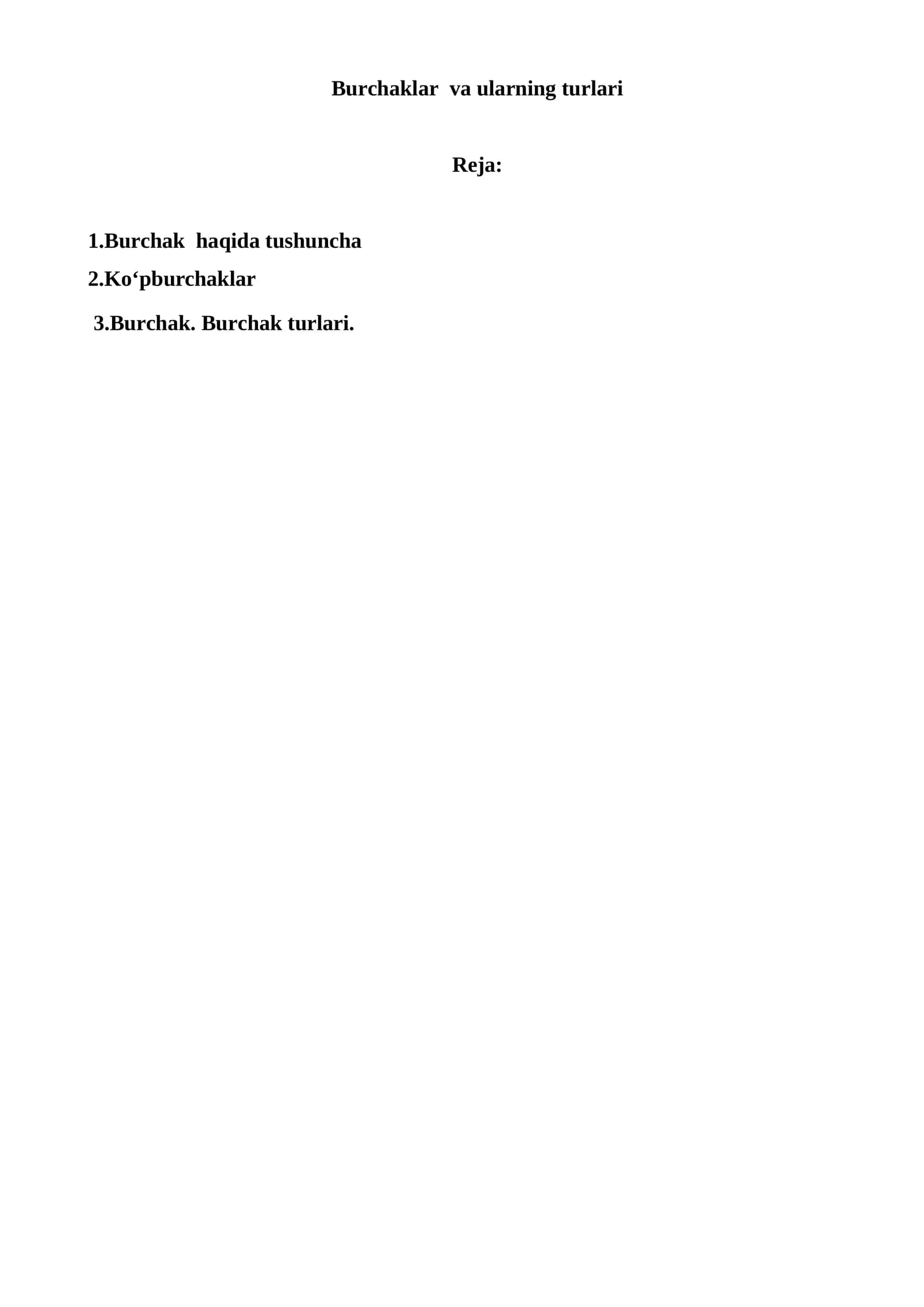 Burchaklar va ularning turlari