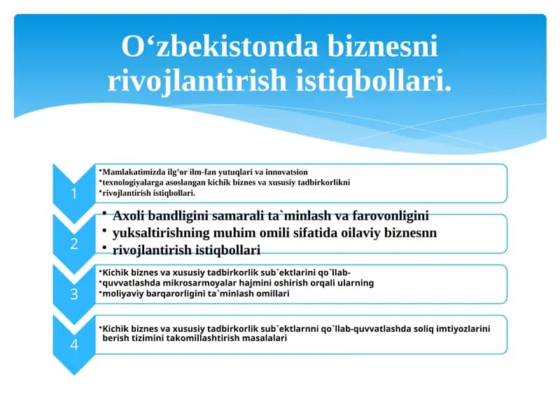 O‘zbekistonda biznesni rivojlantirish istiqbollari