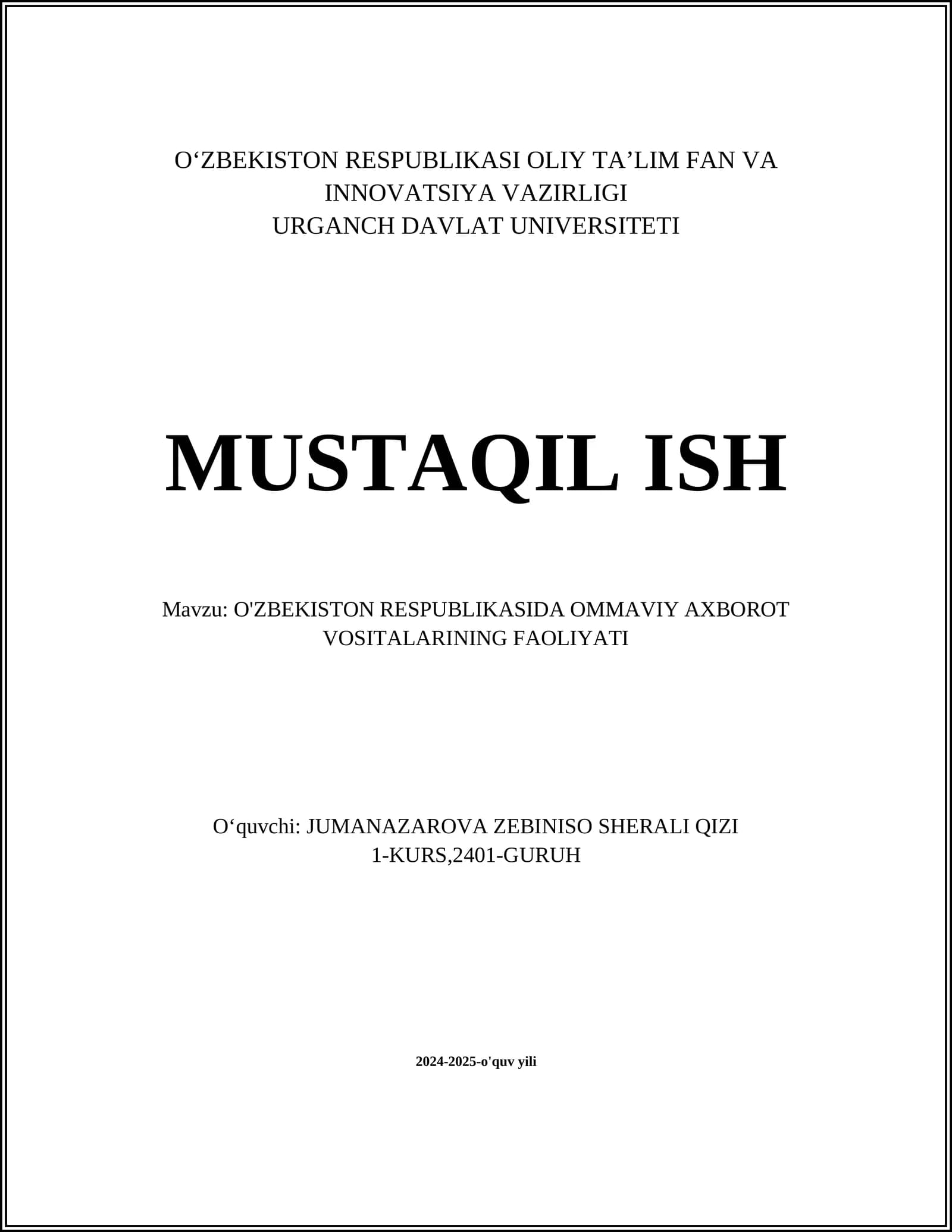 O'ZBEKISTON RESPUBLIKASIDA OMMAVIY AXBOROT VOSITALARINING FAOLIYATI