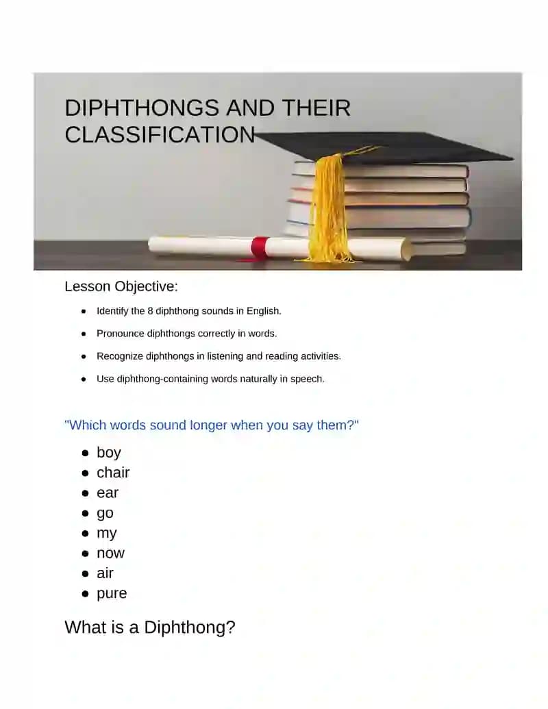 Diphthongs and Their Classification