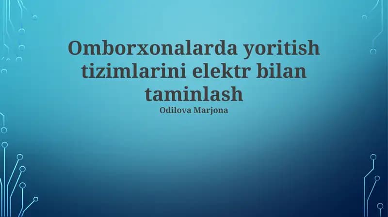 Issiqxona Yoritish Tizimlari Uchun Elektr Ta'minoti