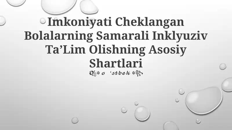 Imkoniyati Cheklangan Bolalarning Samarali Inklyuziv TaʼLim Olishning Asosiy Shartlari