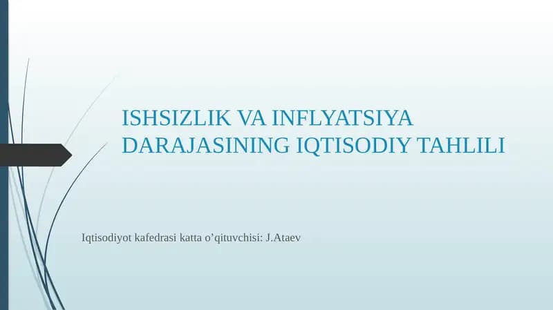 ISHSIZLIK VA INFLYATSIYA DARAJASINING IQTISODIY TAHLILI