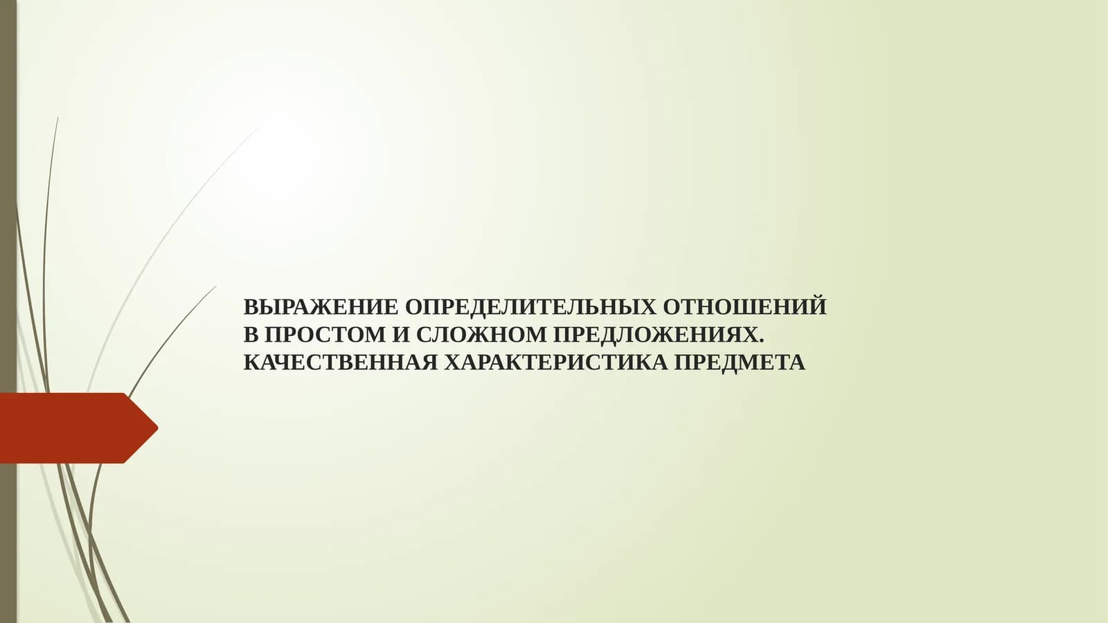 ВЫРАЖЕНИЕ ОПРЕДЕЛИТЕЛЬНЫХ ОТНОШЕНИЙ В ПРОСТОМ И СЛОЖНОМ ПРЕДЛОЖЕНИЯХ. КАЧЕСТВЕННАЯ ХАРАКТЕРИСТИКА ПРЕДМЕТА