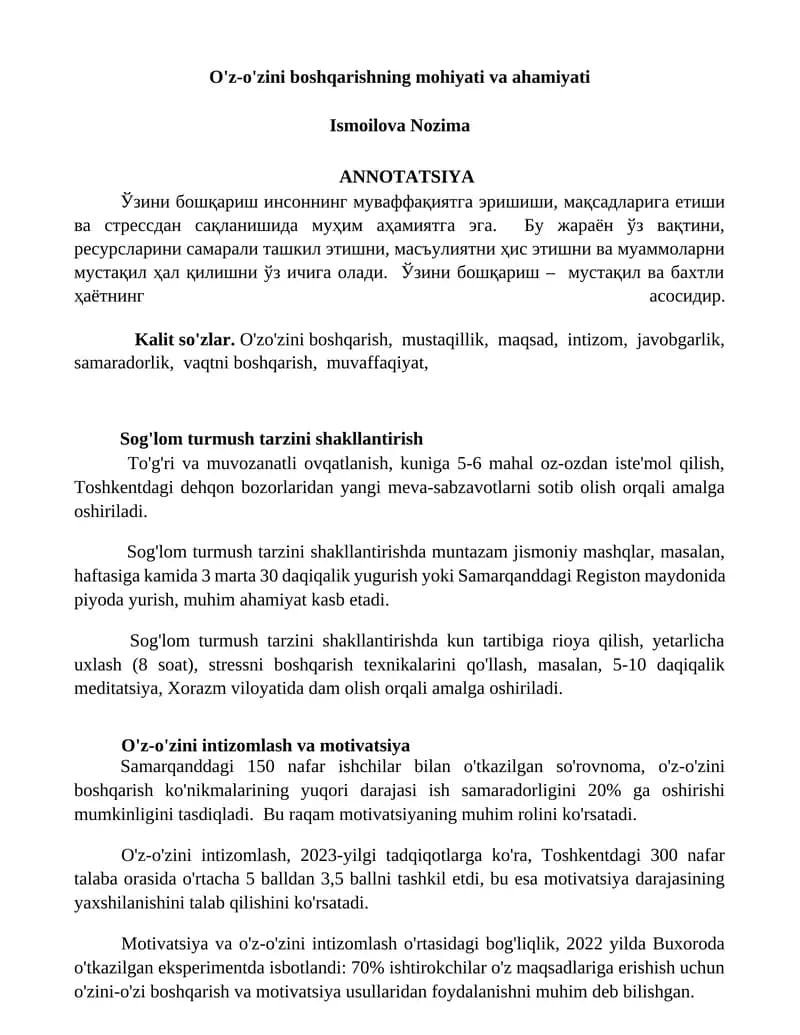 Sog'lom turmush tarzini shakllantirish