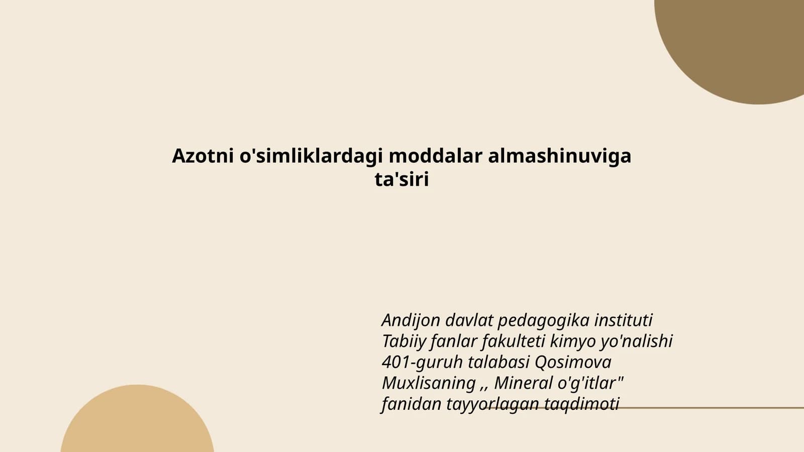Azotni o'simliklardagi moddalar almashinuviga ta'siri
