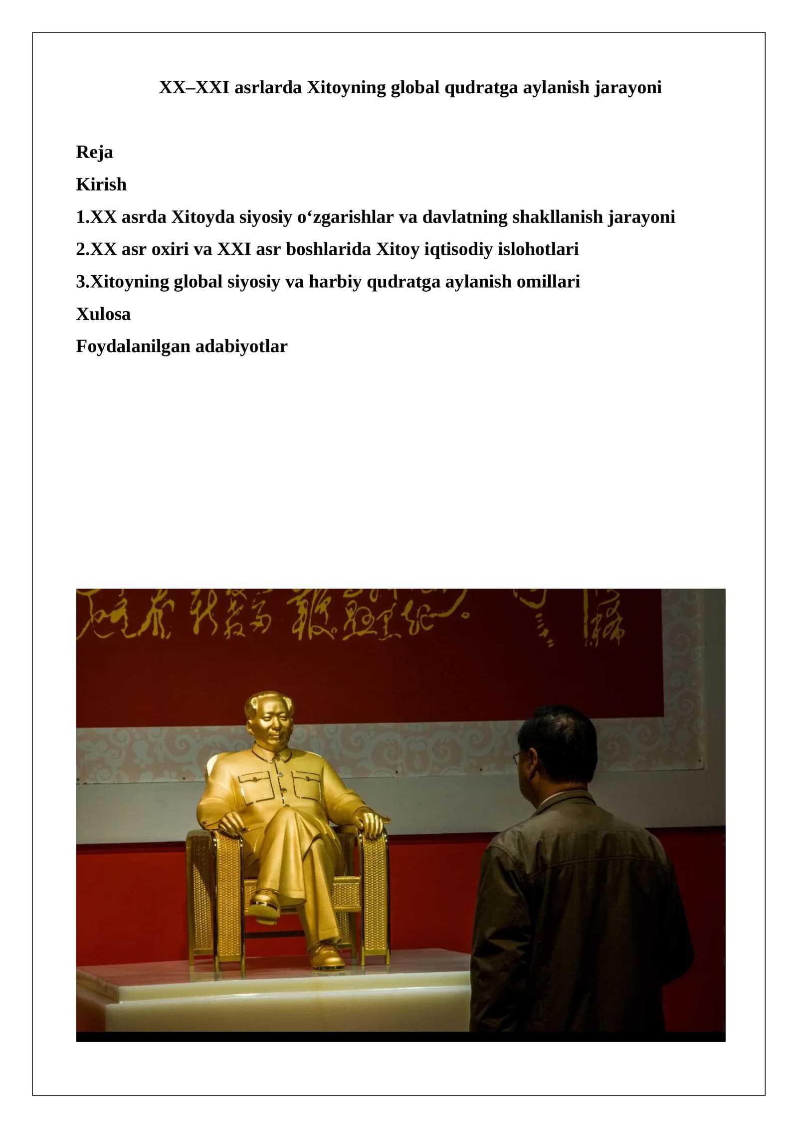 XX–XXI asrlarda Xitoyning global qudratga aylanish jarayoni