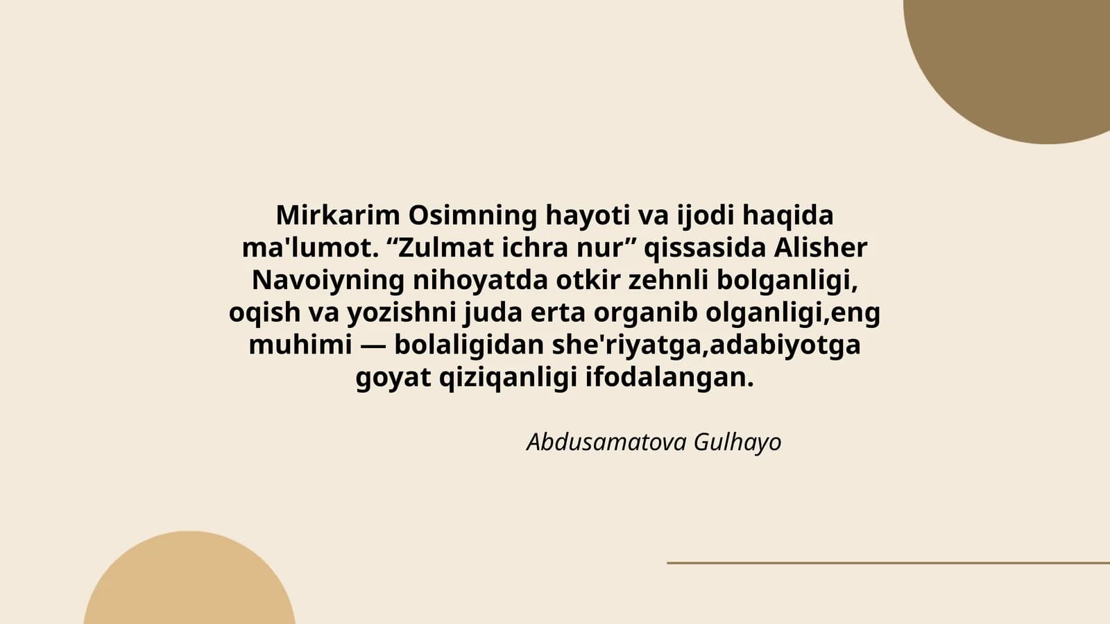 Mirkarim Osimning hayoti va ijodi haqida ma'lumot