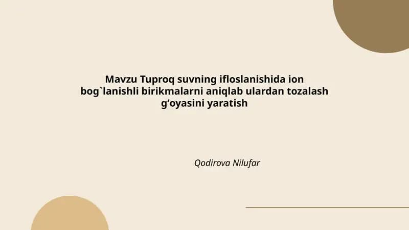 Tuproq suvning ifloslanishida ion bog`lanishli birikmalarni aniqlash