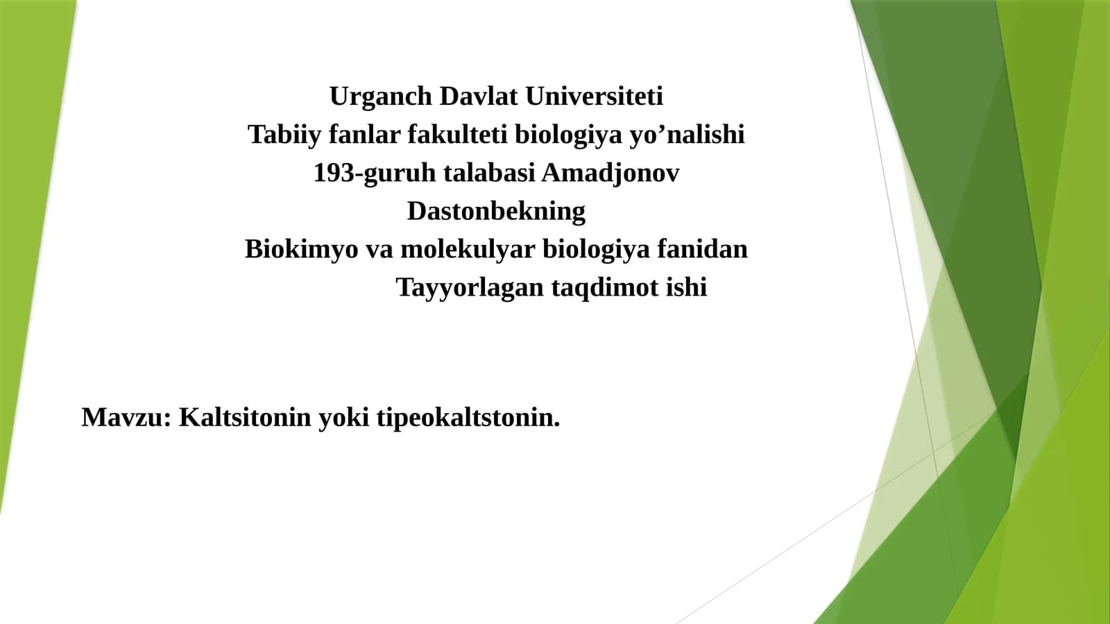 Kaltsitonin, Biokimyo va molekulyar biologiyadan tayyorlagan taqdimot