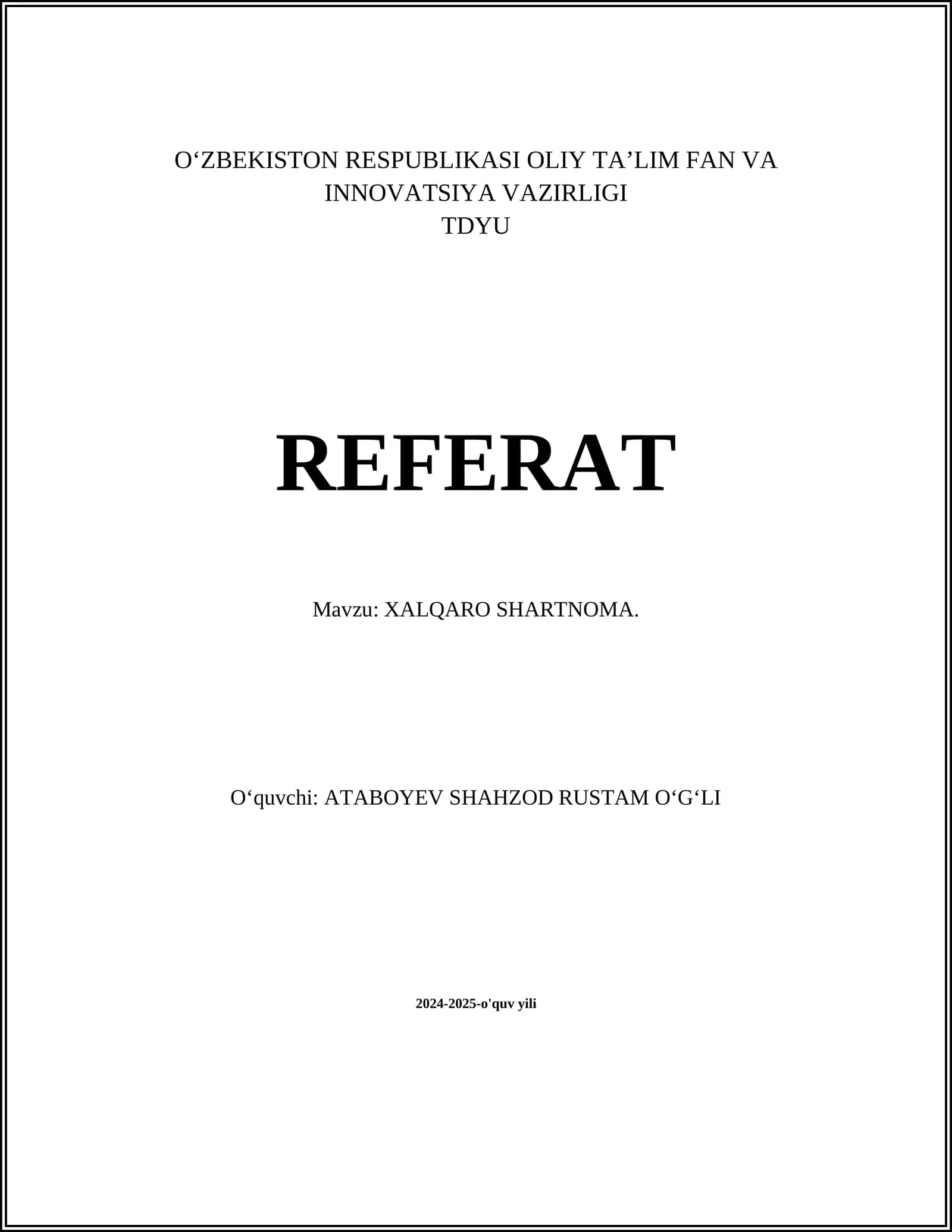 XALQARO SHARTNOMA
