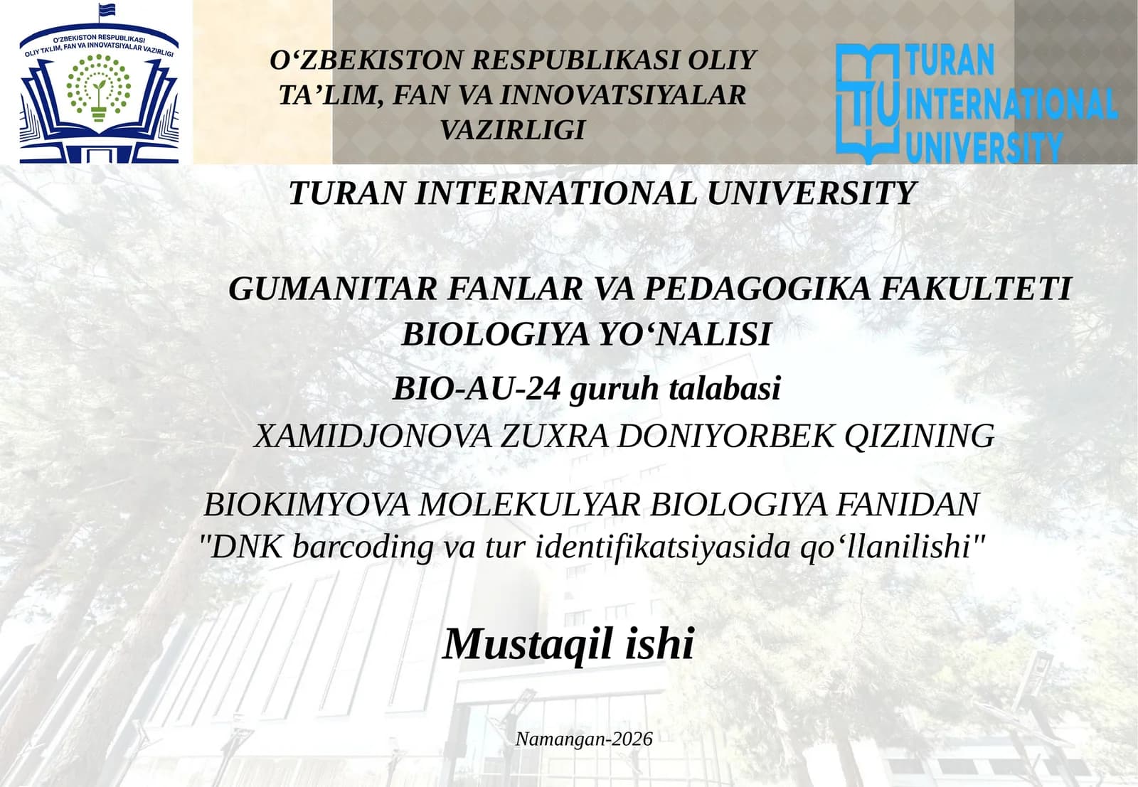 Sekvensiyalash va bioinformatika asosida nuklein kislotalarni tahlil qilish