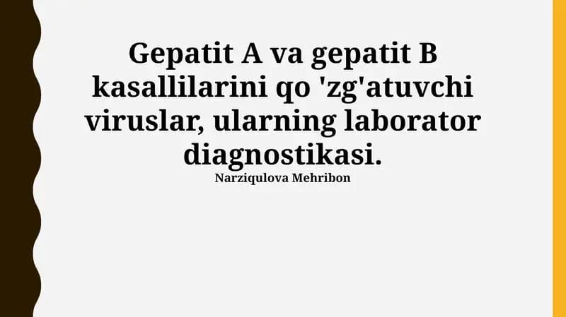 Gepatit A va B viruslari: Etiologiya, Epidemiologiya va Klinik ko'rinishlar