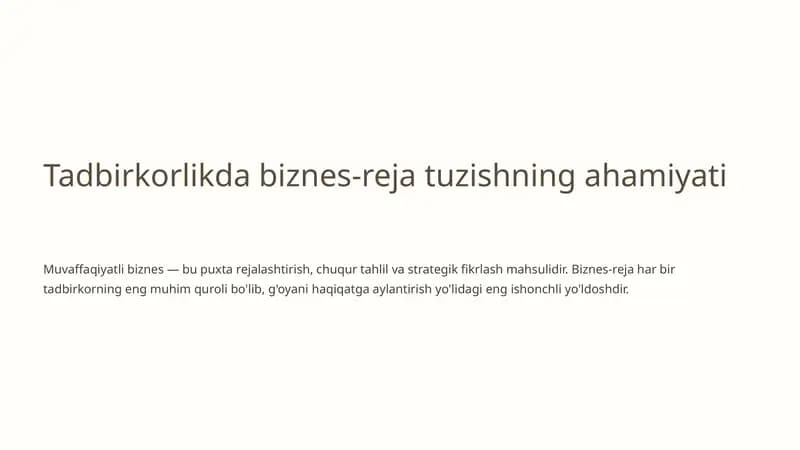 Biznes-reja tuzishning ahamiyati