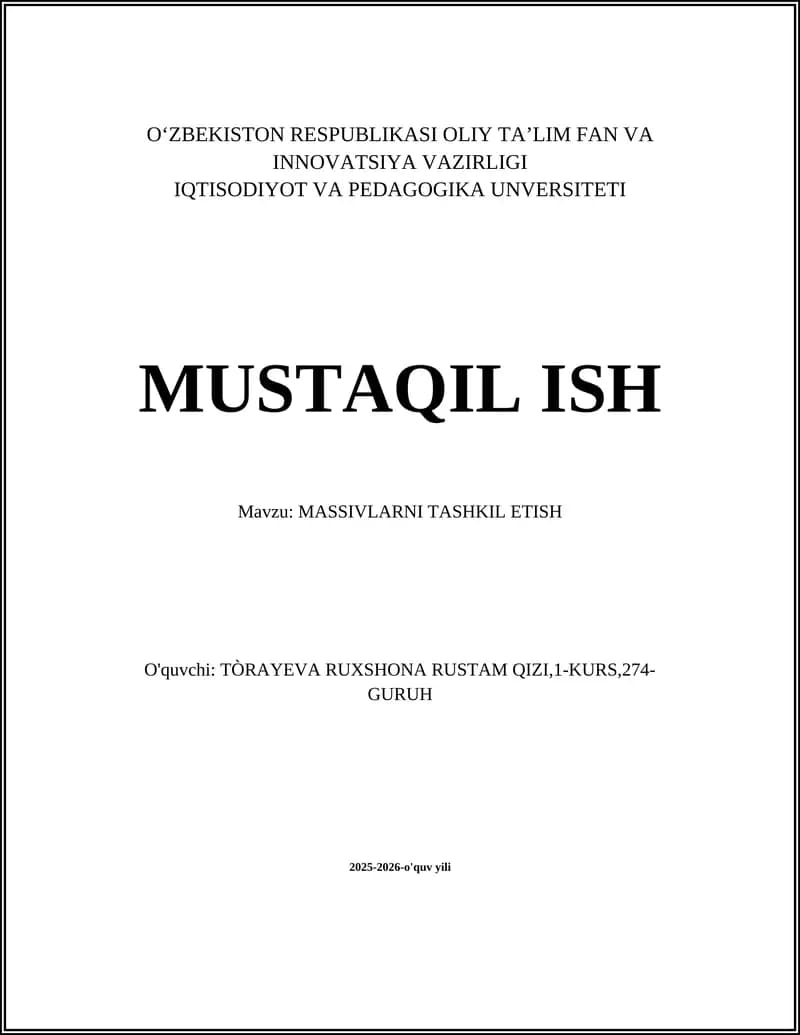 MASSIVLARNI TASHKIL ETISH