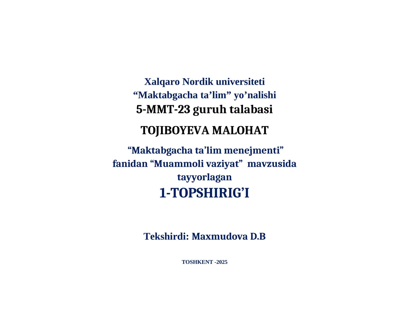 Muammoli vaziyat va javoblar blankasi