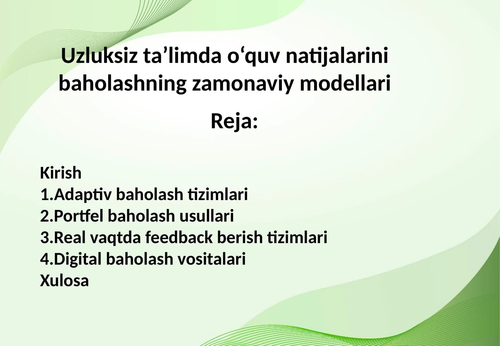 Uzluksiz ta’limda o‘quv natijalarini baholashning zamonaviy modellari