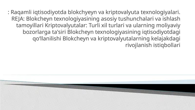 Raqamli iqtisodiyotda blokchyeyn va kriptovalyuta texnologiyalari
