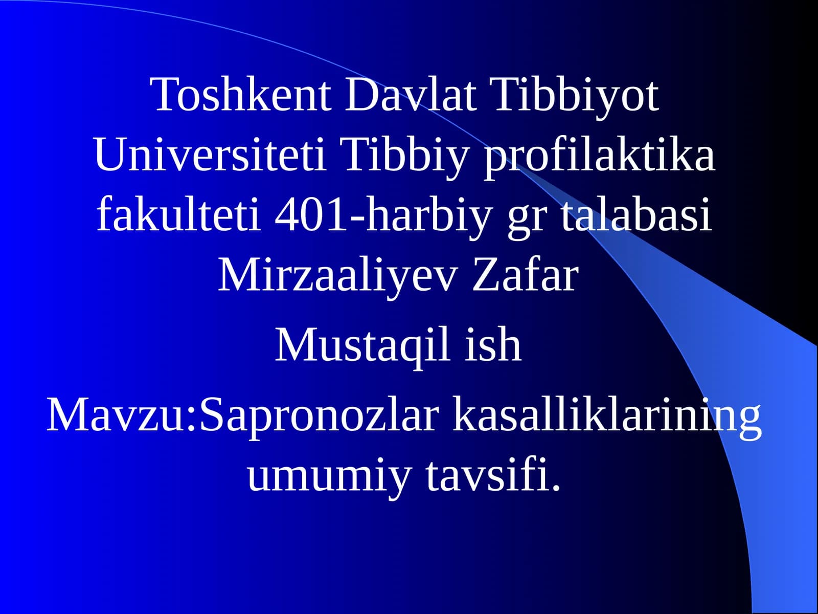 Sapronozlar kasalliklarining umumiy tavsifi
