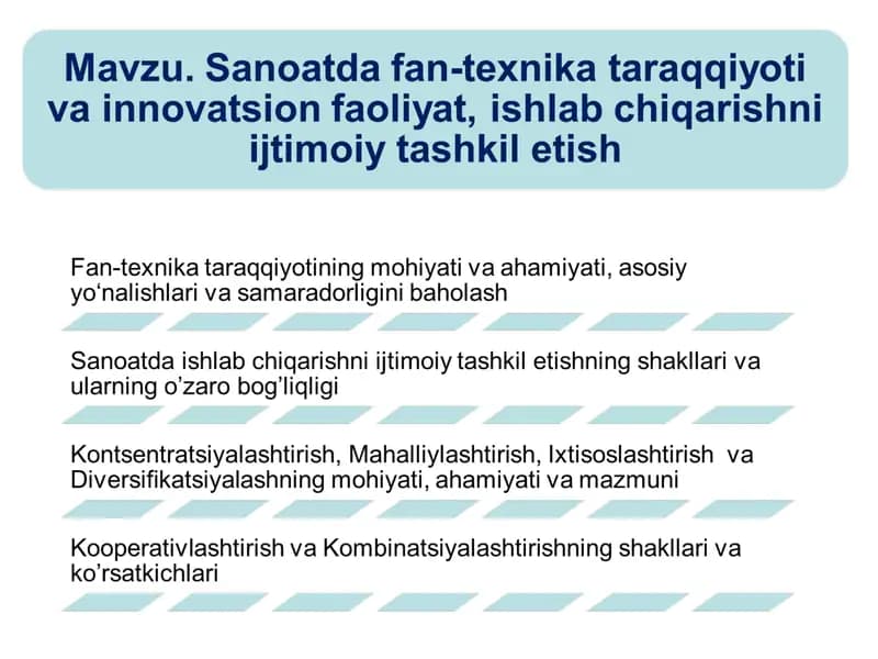 Sanoatda fan-texnika taraqqiyoti va innovatsion faoliyat