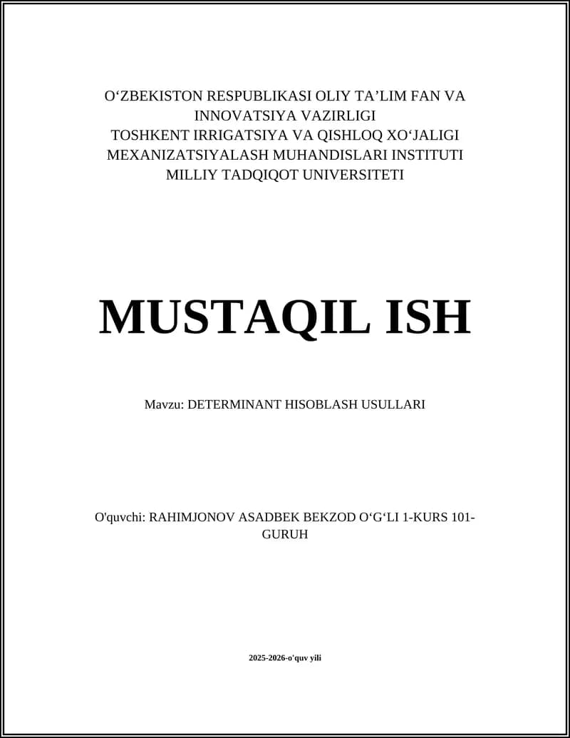 DETERMINANT HISOBLASH USULLARI