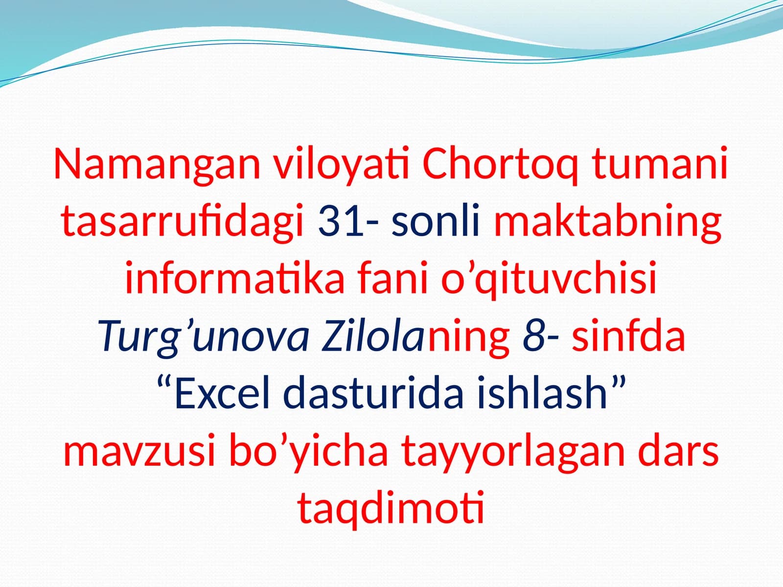 Excel dasturida ishlash
