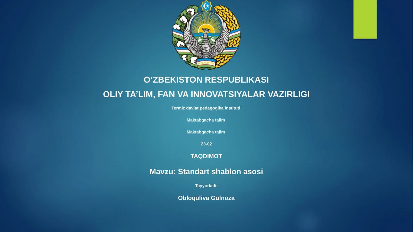 Standart shablon asosi