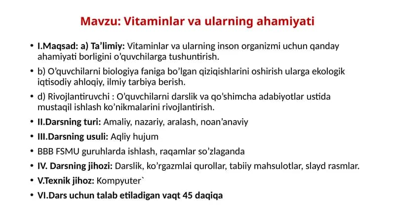 Vitaminlar va ularning ahamiyati