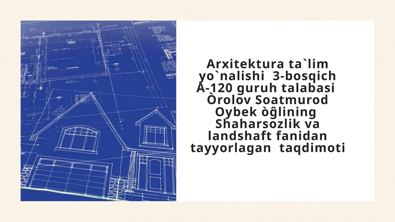 Shaharsozlik va landshaft fanidan tayyorlagan taqdimoti