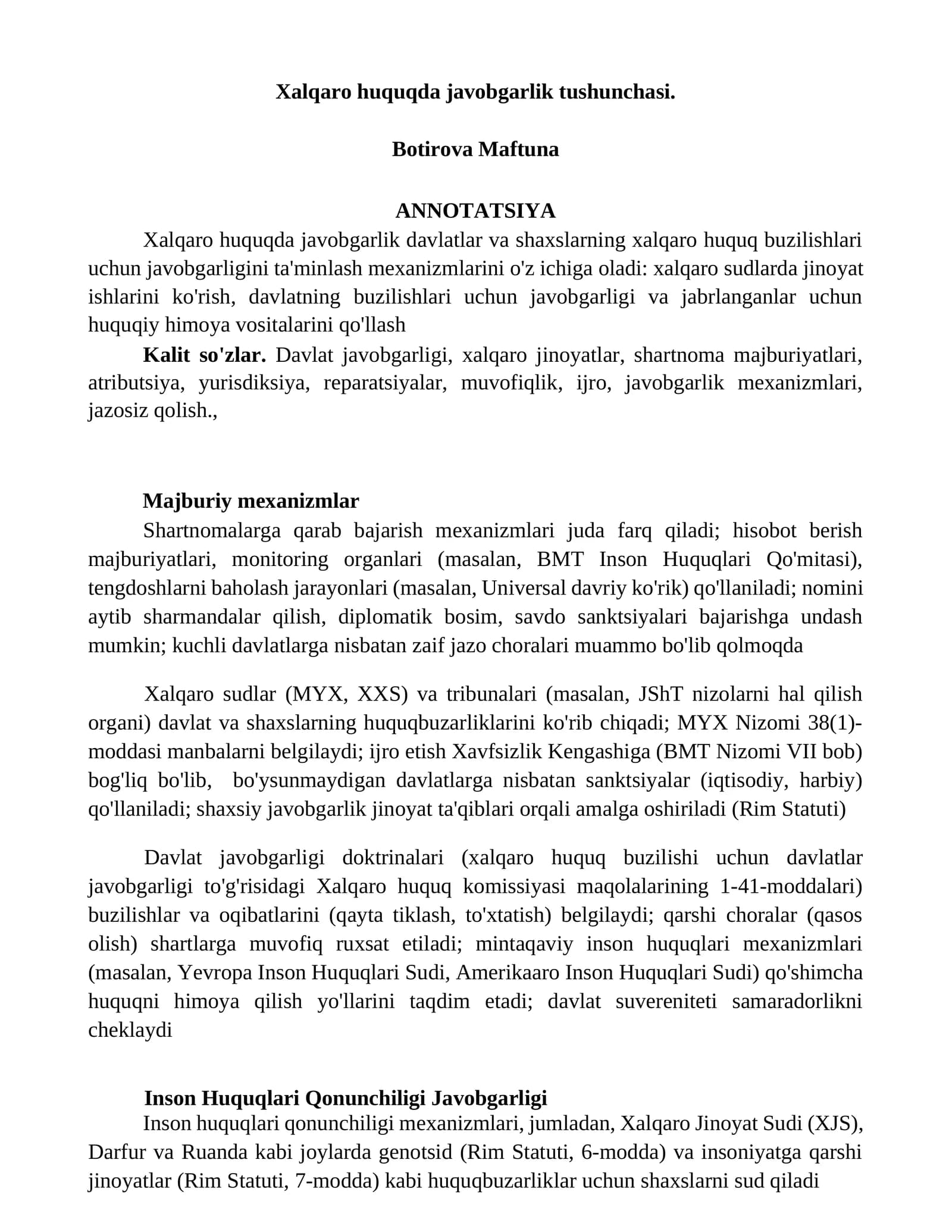 Xalqaro huquqda javobgarlik tushunchasi
