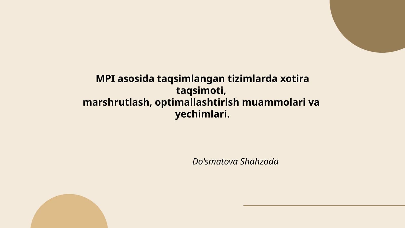 MPI asosida taqsimlangan tizimlarda xotira taqsimoti, marshrutlash, optimallashtirish muammolari va yechimlari