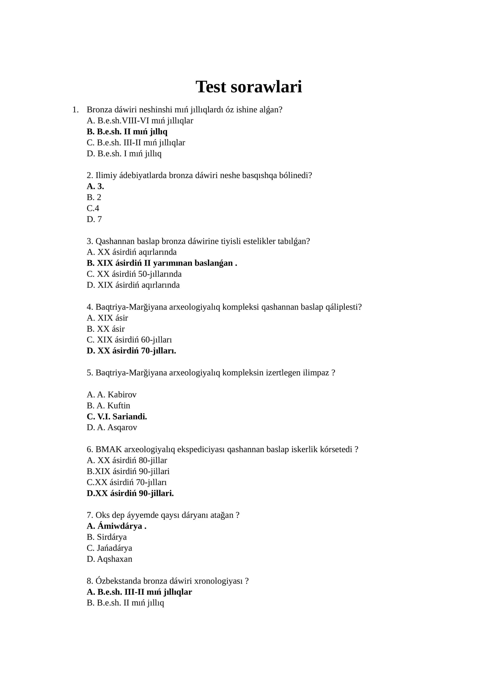 Bronza dáwiri Test sorawlari
