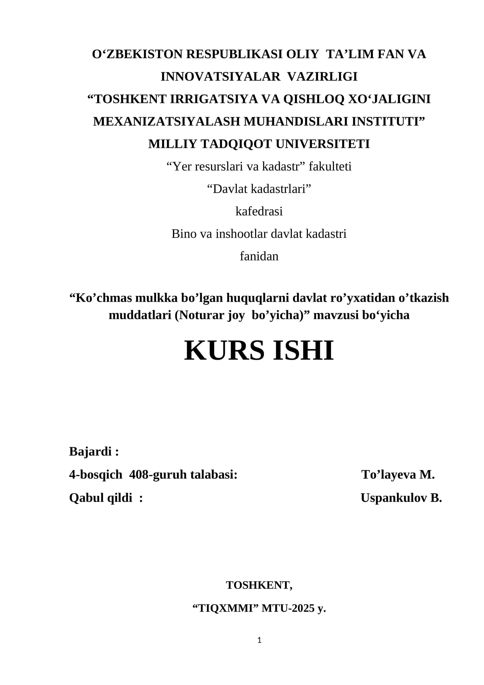 Ko’chmas mulkka bo’lgan huquqlarni davlat ro’yxatidan o’tkazish muddatlari (Noturar joy bo’yicha)