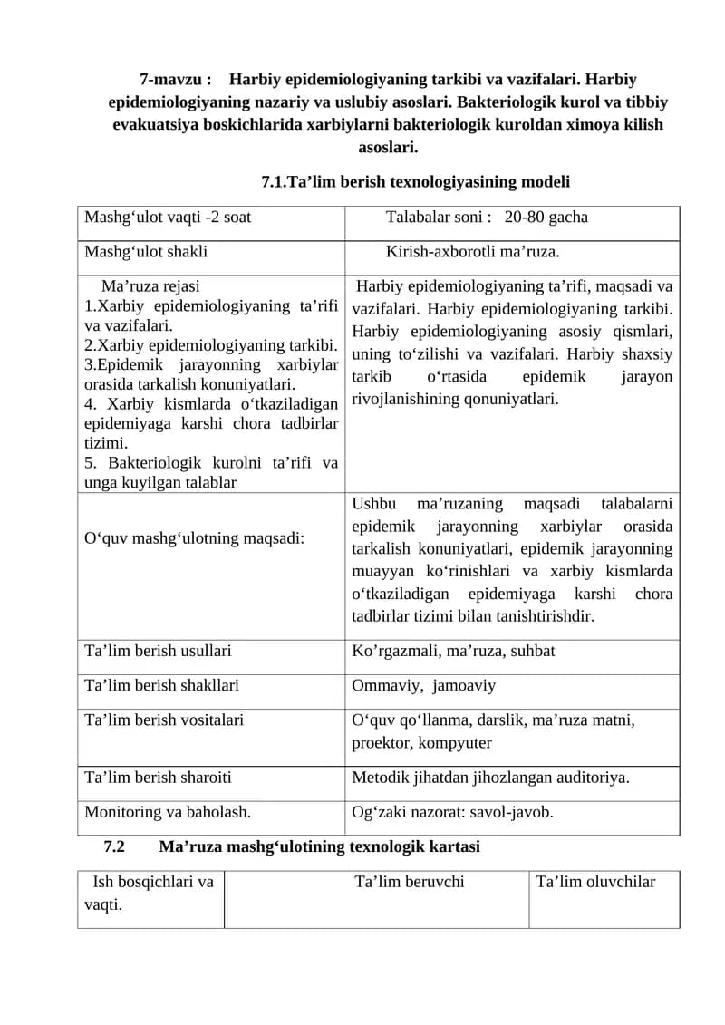 Harbiy epidemiologiyaning tarkibi va vazifalari