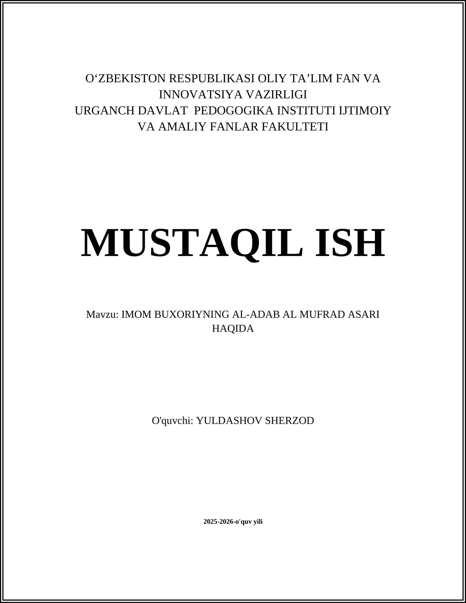 IMOM BUXORIYNING AL-ADAB AL MUFRAD ASARI