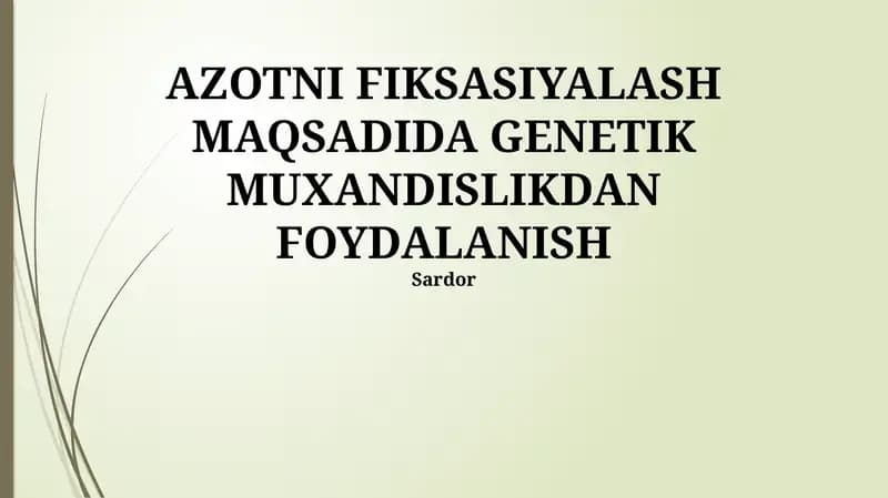 Azotni Fiksasiyalash Maqsadida Genetik Muxandislikdan Foydalanish