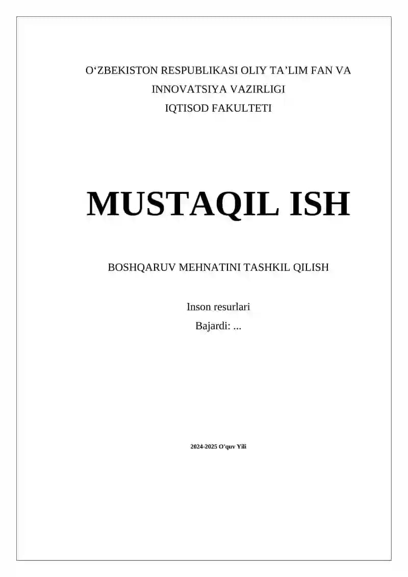 Boshqaruv Mehnatini Tashkil Qilish