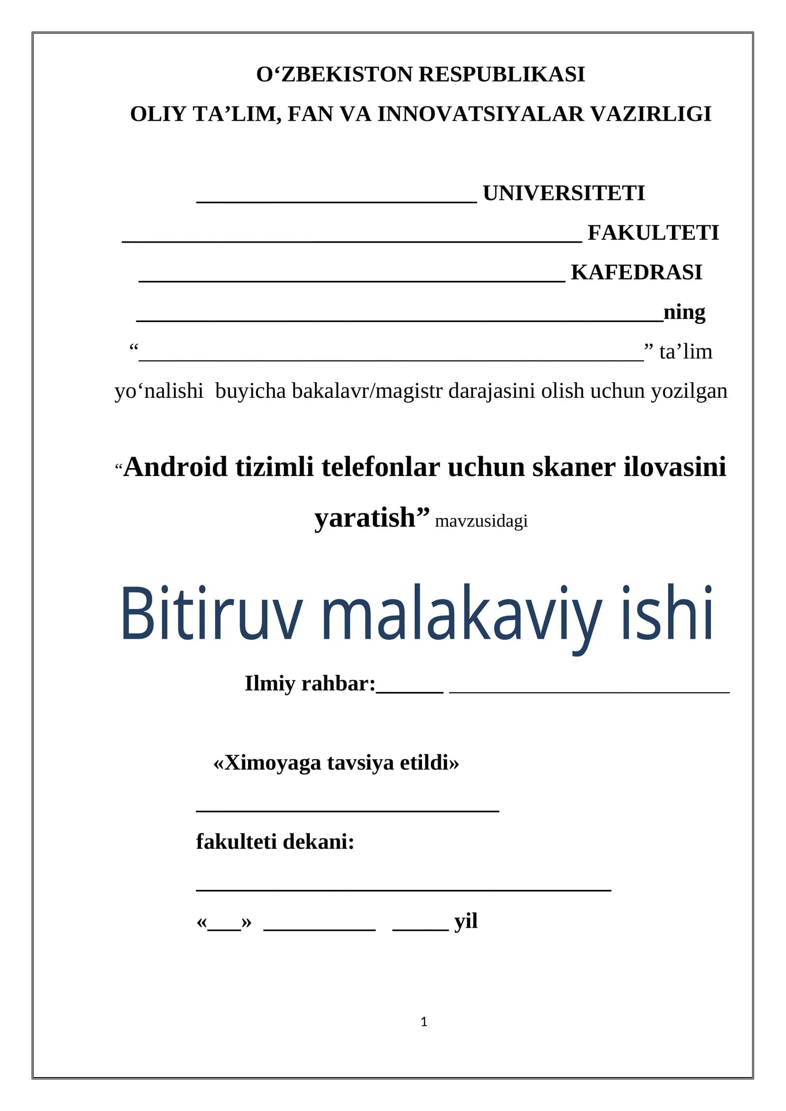 Android tizimli telefonlar uchun skaner ilovasini yaratish